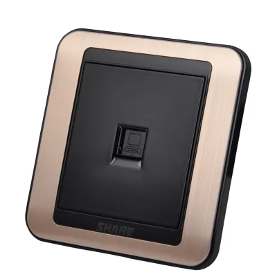 One Gang Computer RJ45 Electrical Wall Socket-SHARE B-12 Fire-Resistance PC+Aluminum Steel Back Panel 99.99% Copper/Silver