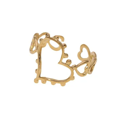 Cross - Border Middle East Retro Hollow love Stainless Steel Opening Ring Palace Style Heart Adjustable Ring
