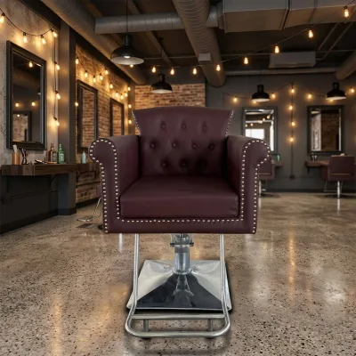 Vintage Tufted Hydraulic Barber Chair Rivet Decor PU Leather Swivel Hair Salon Styling Chair for Barbershop