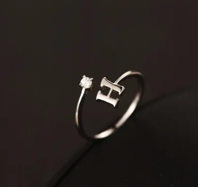 925 Silver Letter H Customized Ring Alphabet Initial Ring