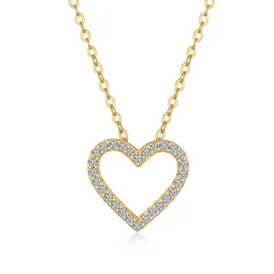 Customizable Hollow Moissanite Heart Pendant Necklace-925 Silver 18K Gold Plated Cross Chain IGI Certified Wedding Romantic Gift