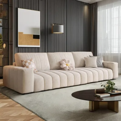 Light Luxury Three Seat Cream Wind Modular Piano Key Tofu Block Technology Living Room Sofas for Small Apartments