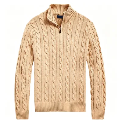 OEM & ODM Custom Men's Cable-Knit Sweater Custom Crew Neck Men Solid Color Cotton Knitted Knitwear Sweater