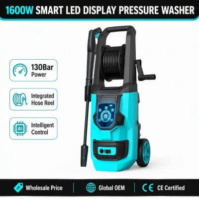 C504K-1600D 1600W 130Bar Electric High Pressure Washer with Smart LED Display & Hose Reel Home Car Cleaner Wholesale