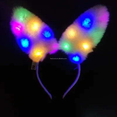 LED Light up Glowing Soft Rabbit Bunny Cat Ears Headband Lights Birthday Wedding Easter Carnival Party Headband