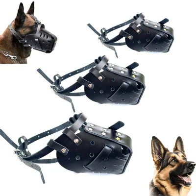 Cowhide Dog Muzzle-Bite-Proof Bark-Proof Prevents Scavenging Adjustable Mouth Cage for Golden Retrievers Rottweilers Other Large