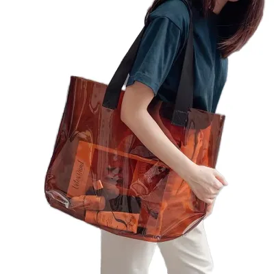 Wholesale PVC Medium Advertising Shopping Bag with Custom Logo PP Webbing Handle Letter Pattern Large Capacity
