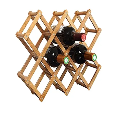 Collapsible Wooden Bottle Rack Natural Shelf 8 Slots Holds 10 Wine Bottles Wine Rack Hooks