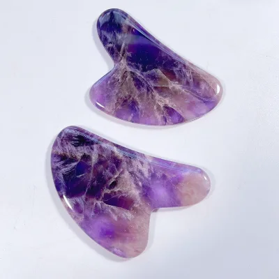 Huiying Natural Semi-precious Stone Heart Amethyst Gem Gua Sha Board Tool Facial Massage Slice