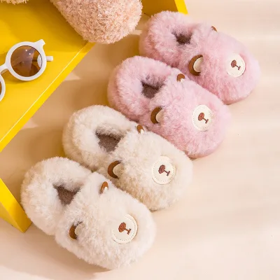Autumn and Winter Cotton Safty Shoes for Boys and Girls Cute Cartoon Bear Bag with Warm Family Soft Baby slippers