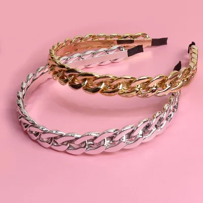 European and American New Metal Chain Headband Golden Retro Headband Simple Personality Hair Band Luxury Alloy Hair Accessories