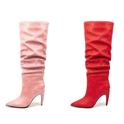 Luxury Fashion Women's Shoes Knee High Boots Custom Pointed Toe High Heels Large Size 35-47 Mid-Calf High-Heeled Knee-High Boots