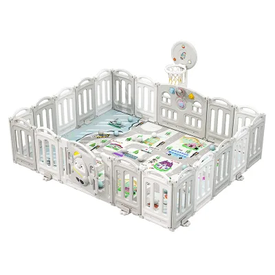 Penguin Grey and White Plastic Foldable Safe Playgrounds, Indoor Playpens for Babies and Children, Kid Playpen