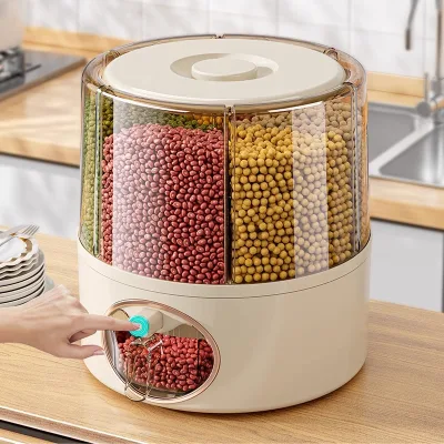 Rotatable 6 Grid Coarse Cereals Dispenser Kitchen Rice Dispenser Kitchen Automatic Cereal Dispenser Kitchen Rice Box