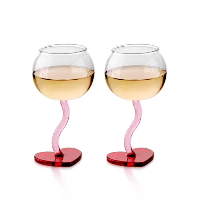 Custom Made Hand -Blown Colored Heat-resistant Decorative Wavy Stem Glass Goblet 300ml 10oz