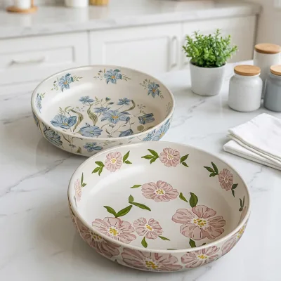 Customized Microwave Safe Flower Pattern Dinnerware Bowl Ceramic Salad Plate