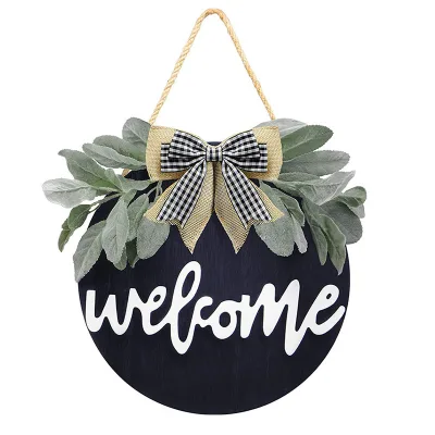 Tailai Round Pine Wood Welcome Sign for Front Door Polished Hanging Door Sign