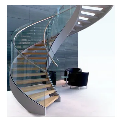 DIY Basement Luxury Modern Elegant Solid Wood Curved Staircase Glass Spiral Arc Wooden Stairs