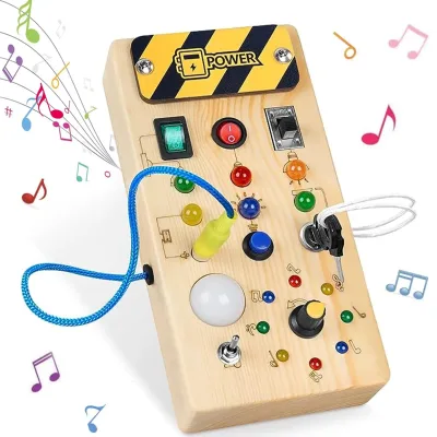 Wooden Sensory Busy Unlock Board Kids Toddler Montessori Little Bear Busy Board for Early Education