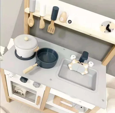 Best Seller Eco-Friendly Encourage Role Play Kids Wooden DIY Toy Happy Kitchen Cabinet Toy