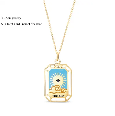 Inspire Jewelry Stainless Steel the Sun Tarot Card Enamel Necklace Gold 18
