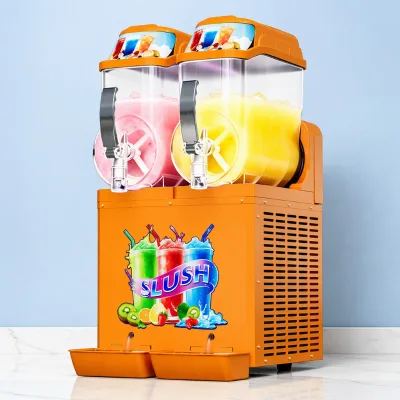 220V Commercial Grade Stainless Steel Double Bowl Slush Machine CE Approved Large Capacity Frozen Slush & Granita Maker
