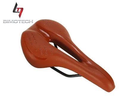 Classic Brown Embossed Hollow Mountain Bicycle Saddle High Quality Bike Seat Men Imitation Leather PVC Leather Foam Mat Support