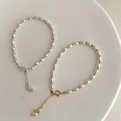 Simple Natural Freshwater Pearl Charm Bracelet Women's Fashion All-Match Iron Elegant Light Luxury High-End