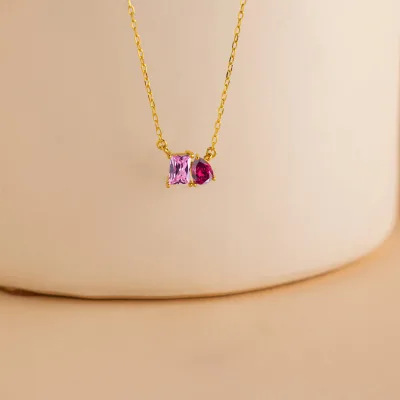 Romantic 14k Gold Plated Link Chain Necklace Stone and Zircon Infused with Water Drop Shape High Grade Stainless Steel Pendant