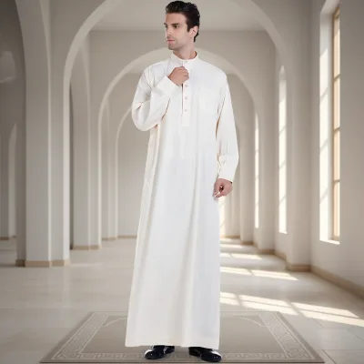 Men's Muslim Robe Thobe Kaftan Round Neck Button Down Casual | Breathable for Formal & Religious Occasions