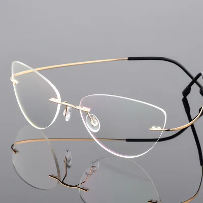 Cat Eye Titanium Rimless Computer Glasses Frame-Eco-Friendly Lightweight Stylish Design for Men & Women