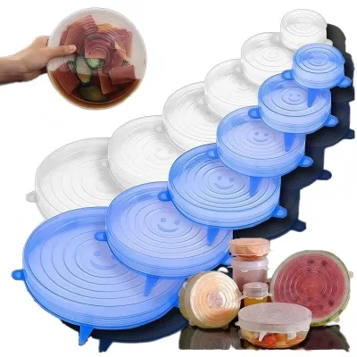 Set 6 Silicone Stretch Lids Heat Resistant Airtight Covers Reusable Eco-Friendly Dishwasher Safe Kitchen Food Preservation