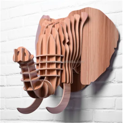 2023 Wooden Creative Design Craft Elephant Head Home Decoration Wall Decor