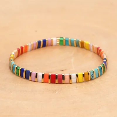 2023 Folding Style Rainbow Tila Beads Women's Rice Beads Bracelet Personalized Fashion Bohemian Bracelet