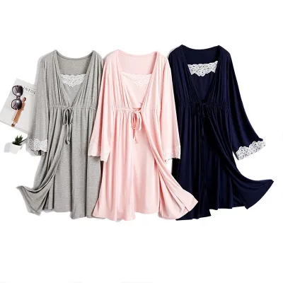 New Arrival Soft and Stretch Women Maternity Nightwear Dress 2 Piece Pajama Set Women Nursing Pajamas With Lace