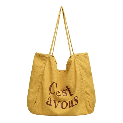 Custom Logo Letter Print Eco-friendly Large Capacity Casual Cotton Canvas Tote Bag for School Beach Daily