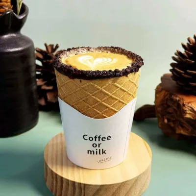 Huasang Edible Coffee Cup Edible Ice Cream Cup Crunchy Sundae Cookie Cup Waffle Cone for Bubble Tea Coffee Ice Cream Dessert