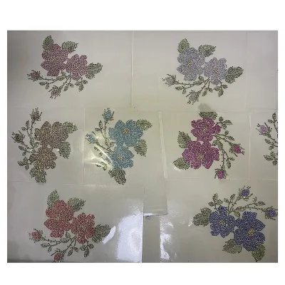 Factory Custom Bling Flower Hotfix Crystal Stones Motif Rhinestone Transfer Flower Applique for Shirts and Hoodies