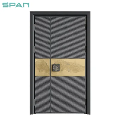 Modern Double Entry Exterior Cast Aluminum Door House Villa SPAN Entrance Steel Construction Finished Surface Front Decoration