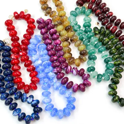 Retro Marbled Swirl Glass Disc Beaded Necklace European Vintage Multicolor Abacus Shape Acrylic Bead Necklace for Women