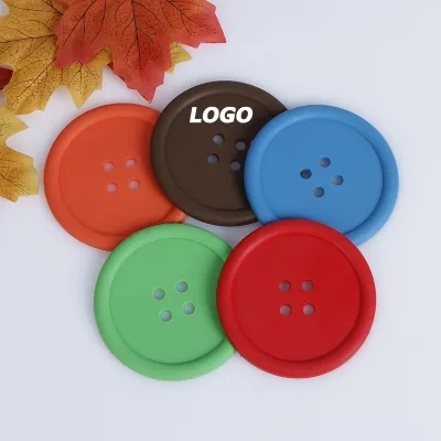 Resin Button Coaster Solid Color Minimal Soft Silicone Heat Insulating Non Slip Tea Cup Mat Office Desk
