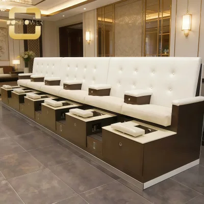 Double White leather Pedicure chair with electric adjustable heated and massage function for professional  nail manicure salon