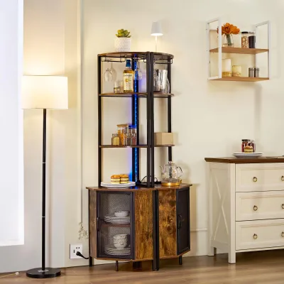 Modern Glass Corner Storage Cabinet with Open Shelves and Closed Door Corner Bookshelf Wine Cabinet for Home Office Dining Room