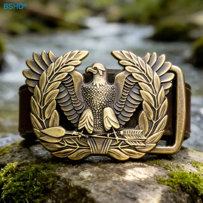 China Manufacturer Customized Fashion Men Metal 3d America Eagle Wreath Belt Buckle