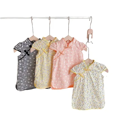 New Kids Dress Summer Girls Soft Cotton Print Chinese Style Dresses