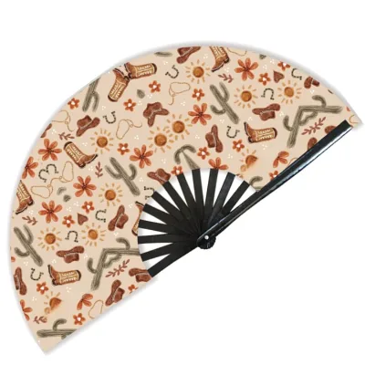 High Quality Hand Fans Cowboy Hat and Boots Popping Folding Fan Hand with Logo