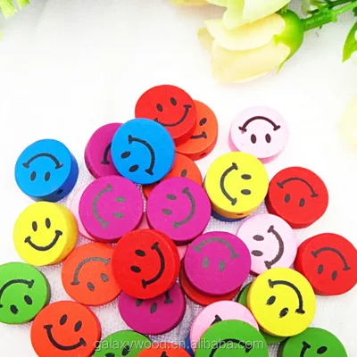 custom 1.6cm mixed color smile face  Wooden round pieces