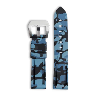 Camouflage Rubber Breathable Waterproof Pin Buckle Watch Strap for Men Sports Watches 20-24mm