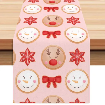 E-CHOICE Customizable Christmas Pink Gingerbread Man Scenic Print Table Flag & Linen Table Mat for Party Decoration