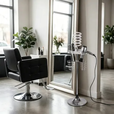 Professional Salon Hair Dryer Floor Stand Multi-functional Styling Tool Holder with Acrylic Tray for Barber & Beauty Spa